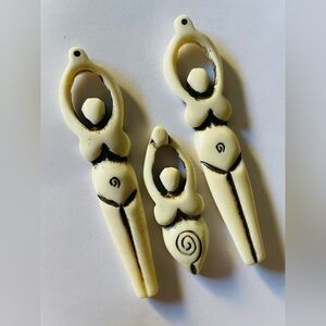 3 Sacred Spiral Oxen Bone Goddess Pendant Charm Hand-Carved Mother Fertility